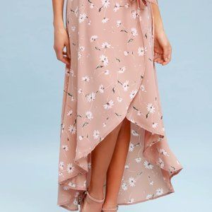 Sophina Blush Pink Floral Print Wrap Midi Skirt